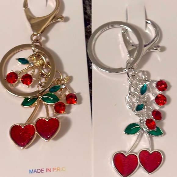 Red Heart and Cherry Keychains - Picture 1 of 4